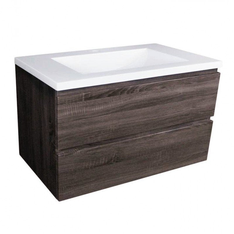 1200x460x540mm Wall Hung Bathroom Vanity Ceramic / Poly Top DARK Grey Wood Grain PVC Vacuum Filmed MDF Board