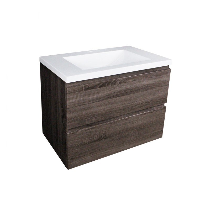 600x460x540mm Wall Hung Bathroom Vanity Ceramic / Poly Top DARK Grey Wood Grain PVC Vacuum Filmed MDF Board