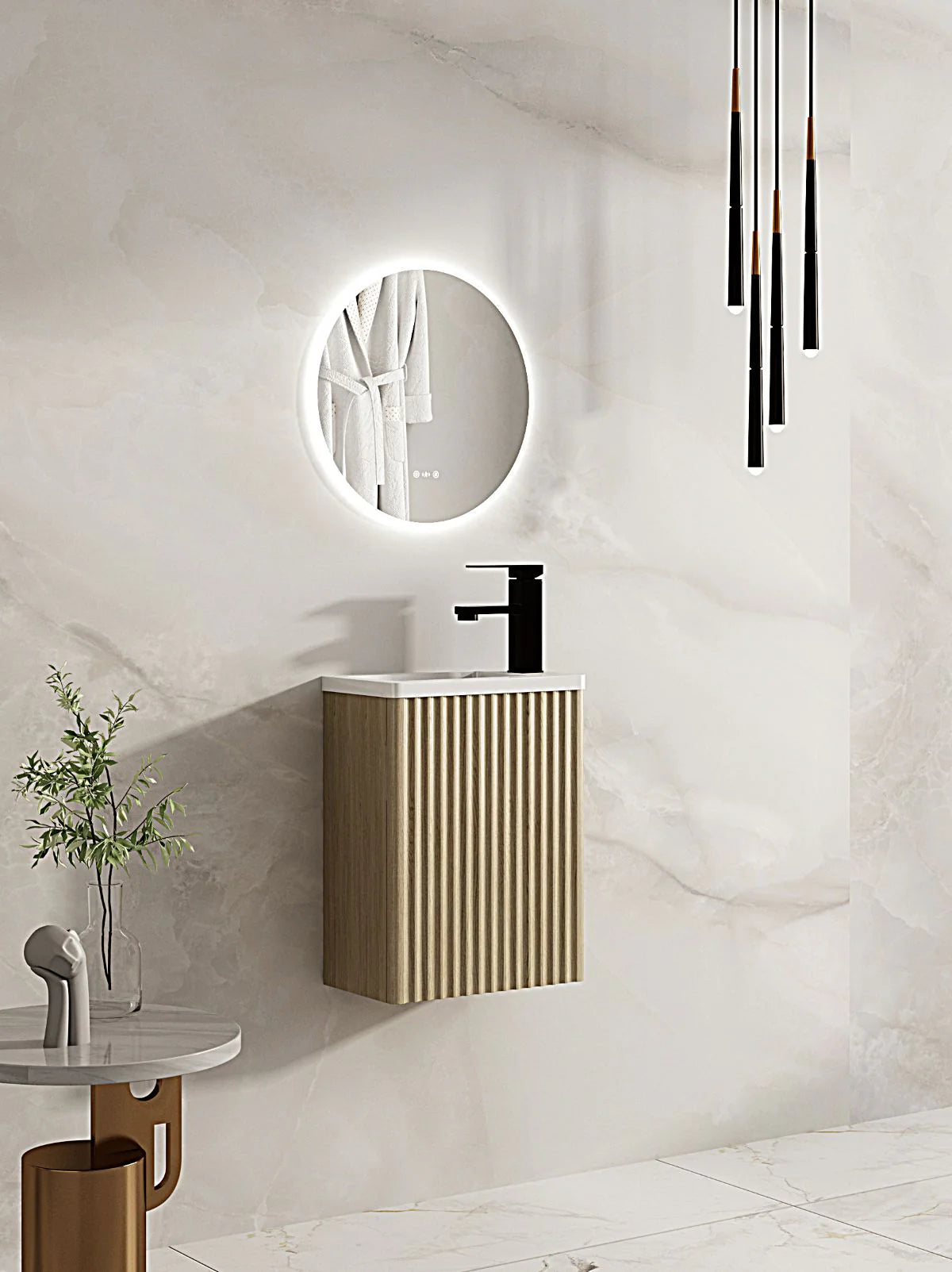 Fluted Rhea 400mm Wall-Hung Cabinet Natural Oak