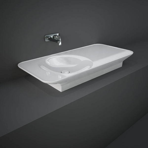 RAK VALET Wall Hung Basin 1120x505mm Left Bowl NTH No Overflow Alpine Gloss White