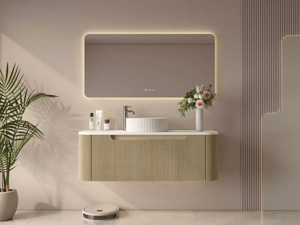 Rome Fluted Groove 1200mm Wall-Hung Cabinet - Bur Oak