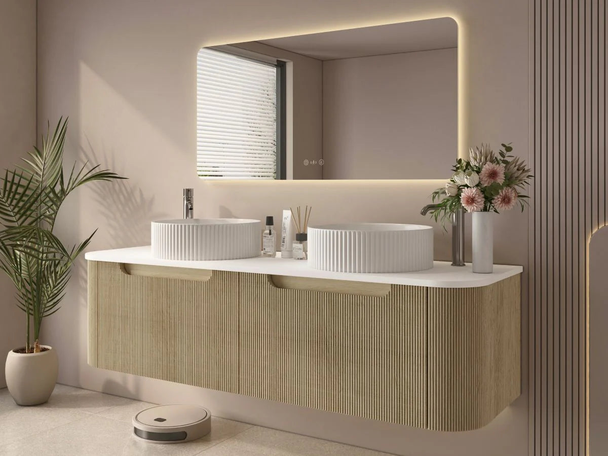 Rome Fluted Groove 1500mm Wall-Hung Cabinet - Bur Oak