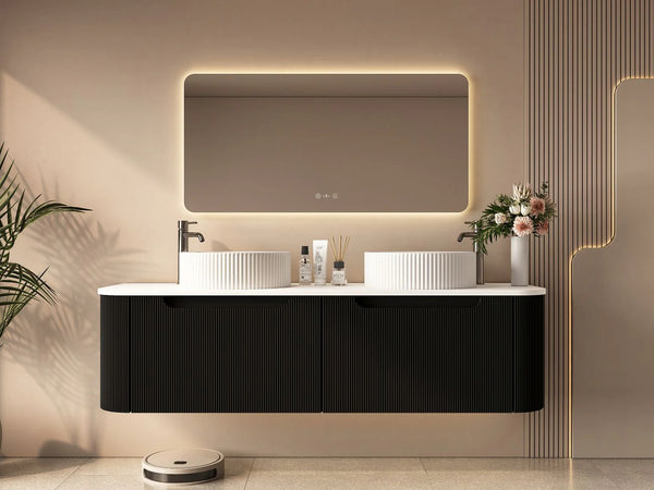 Rome Fluted Groove 1500mm Wall-Hung Cabinet - Matt Black