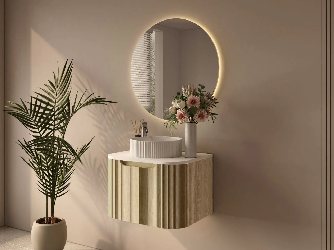 Rome Fluted Groove 600mm Wall-Hung Cabinet - Bur Oak