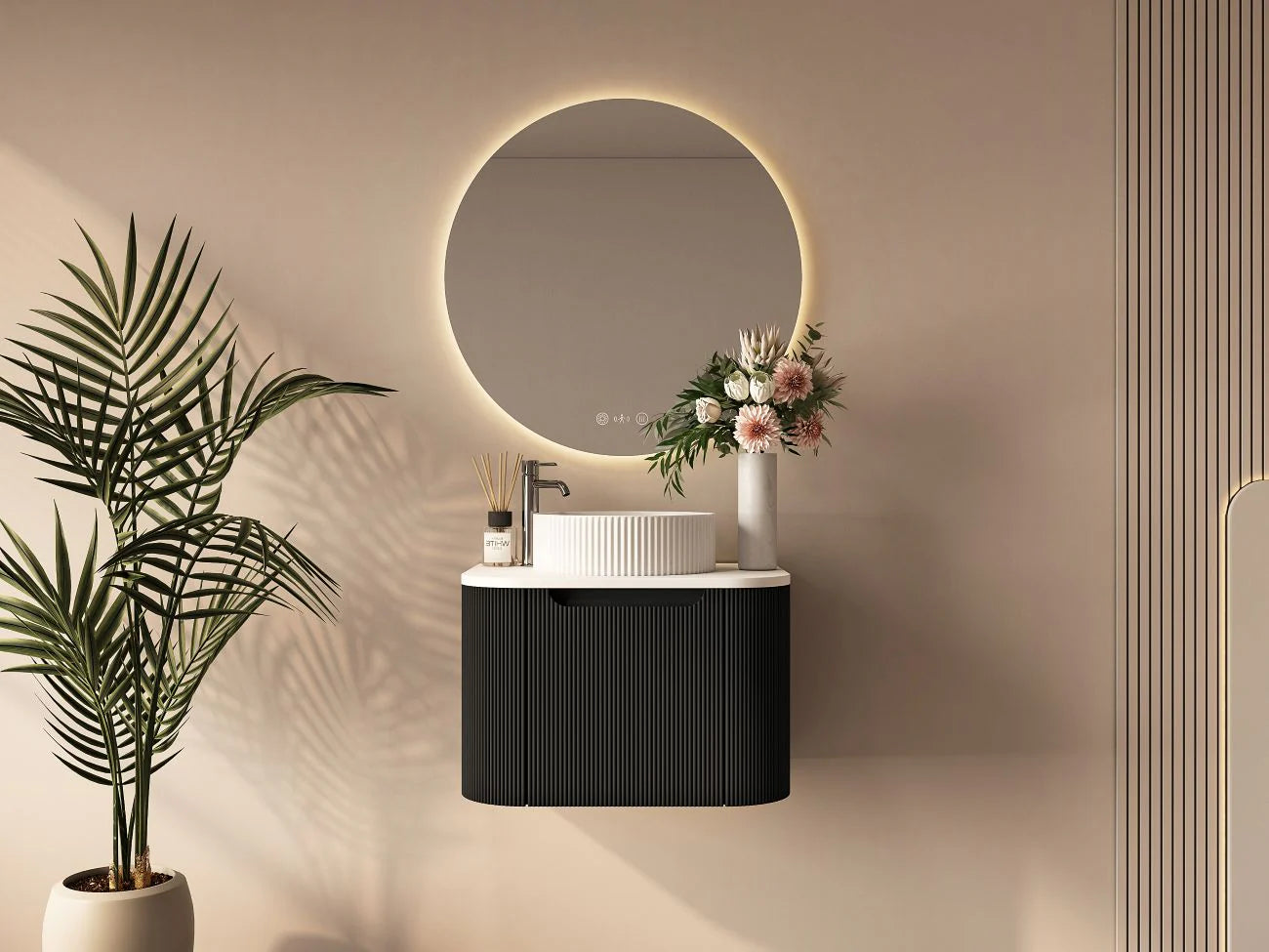 Rome Fluted Groove 600mm Wall-Hung Cabinet - Matt Black