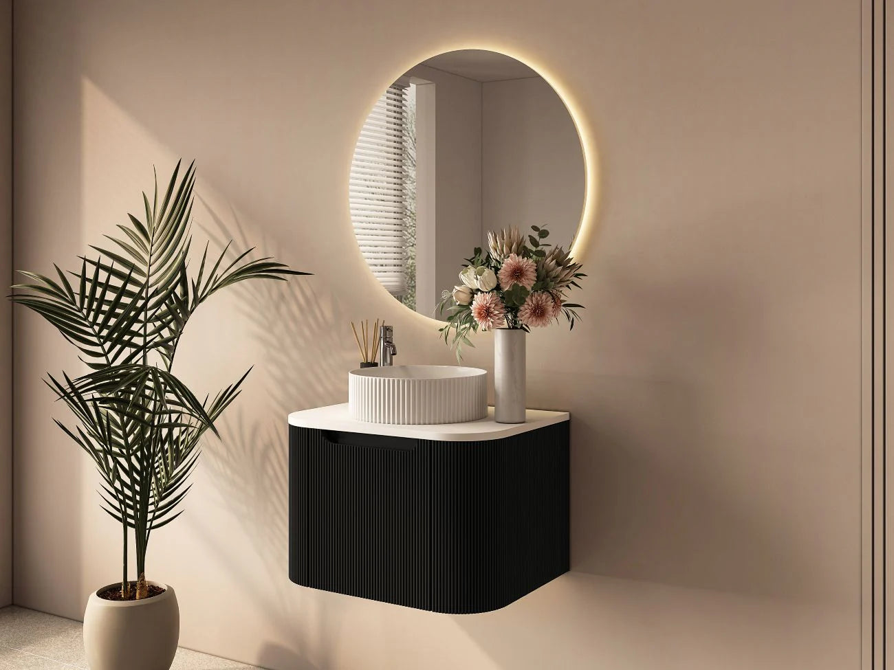 Rome Fluted Groove 600mm Wall-Hung Cabinet - Matt Black
