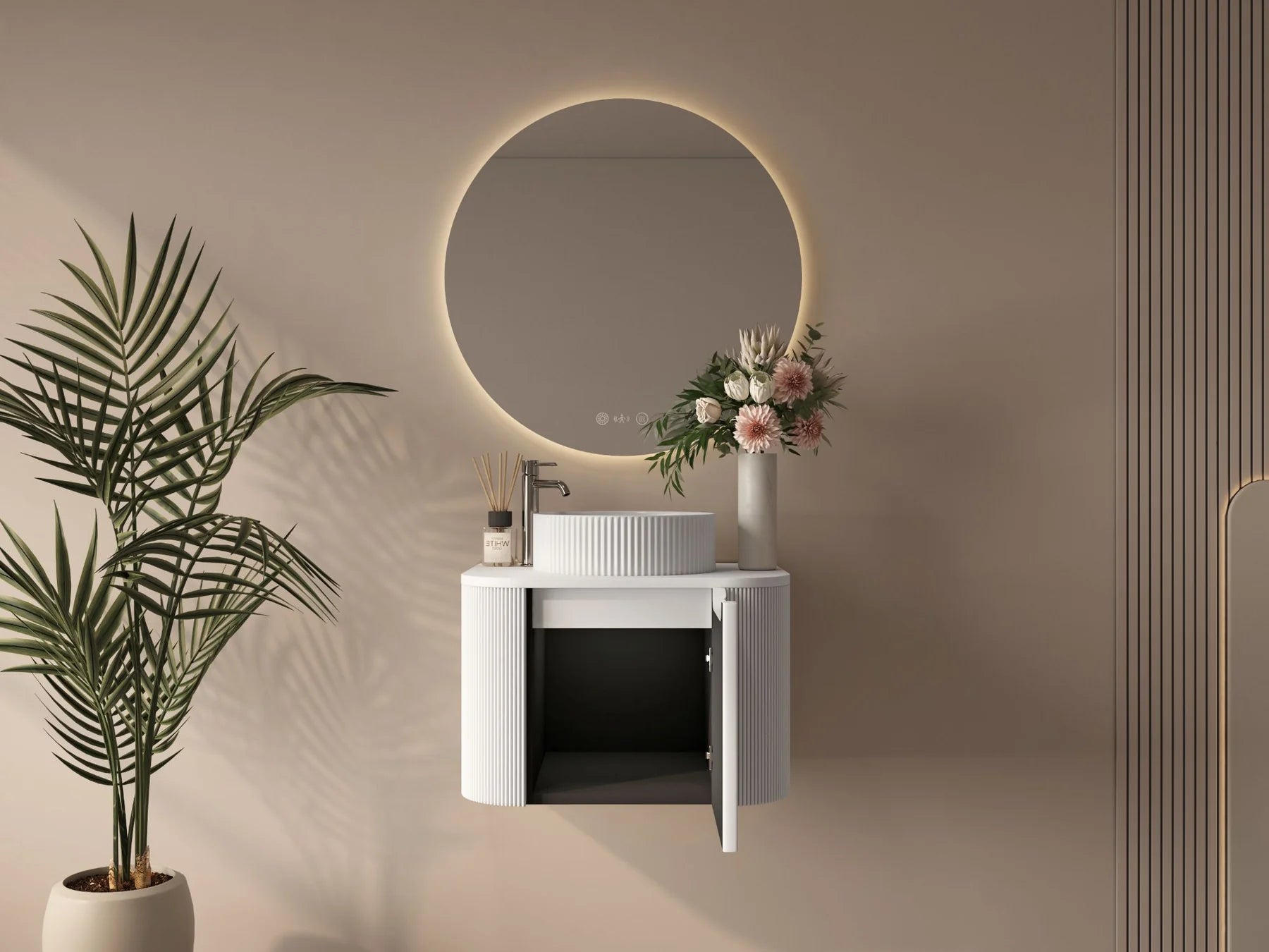 Rome Fluted Groove 600mm Wall-Hung Cabinet - Matt White