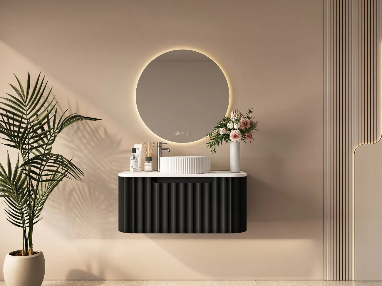 Rome Fluted Groove 750mm Wall-Hung Cabinet - Matt Black