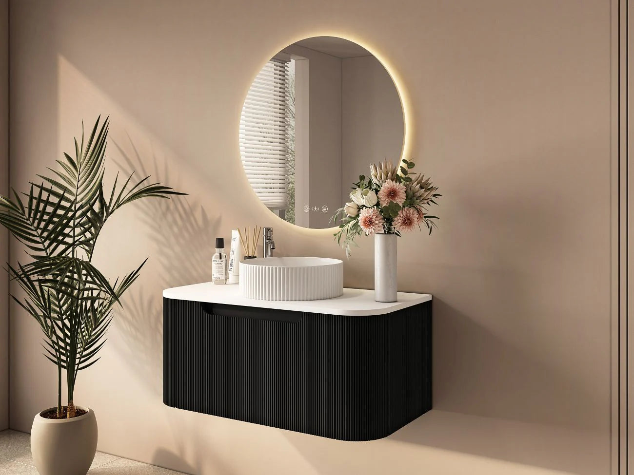 Rome Fluted Groove 750mm Wall-Hung Cabinet - Matt Black