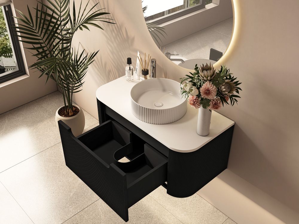 Rome Fluted Groove 750mm Wall-Hung Cabinet - Matt Black