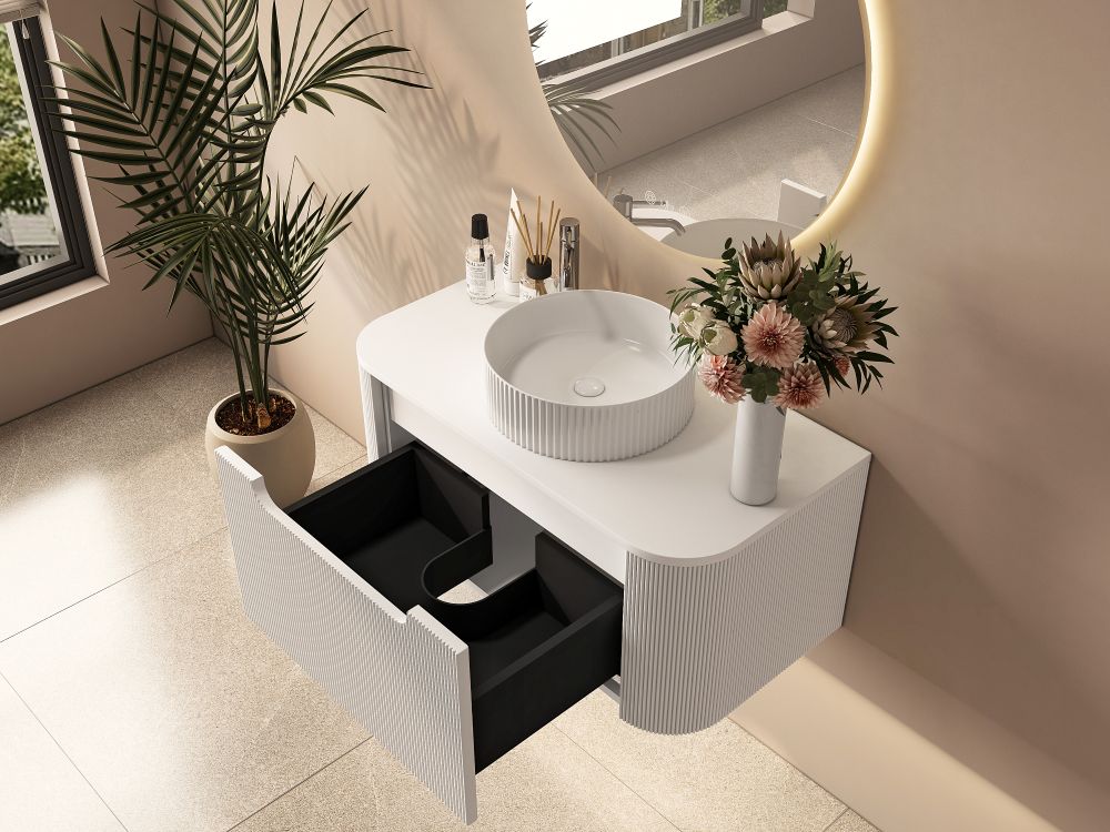 Rome Fluted Groove 750mm Wall-Hung Cabinet - Matt White