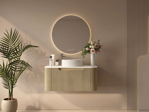 Rome Fluted Groove 900mm Wall-Hung Cabinet - Bur Oak