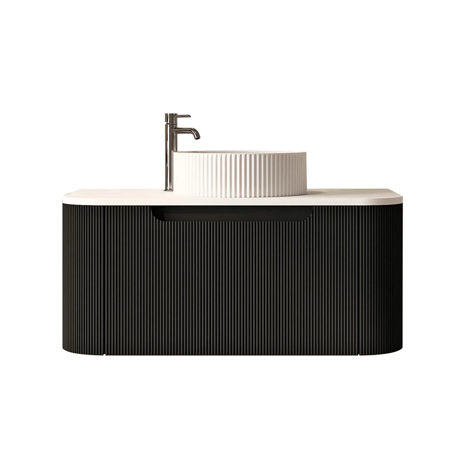 Rome Fluted Groove 900mm Wall-Hung Cabinet - Matt Black