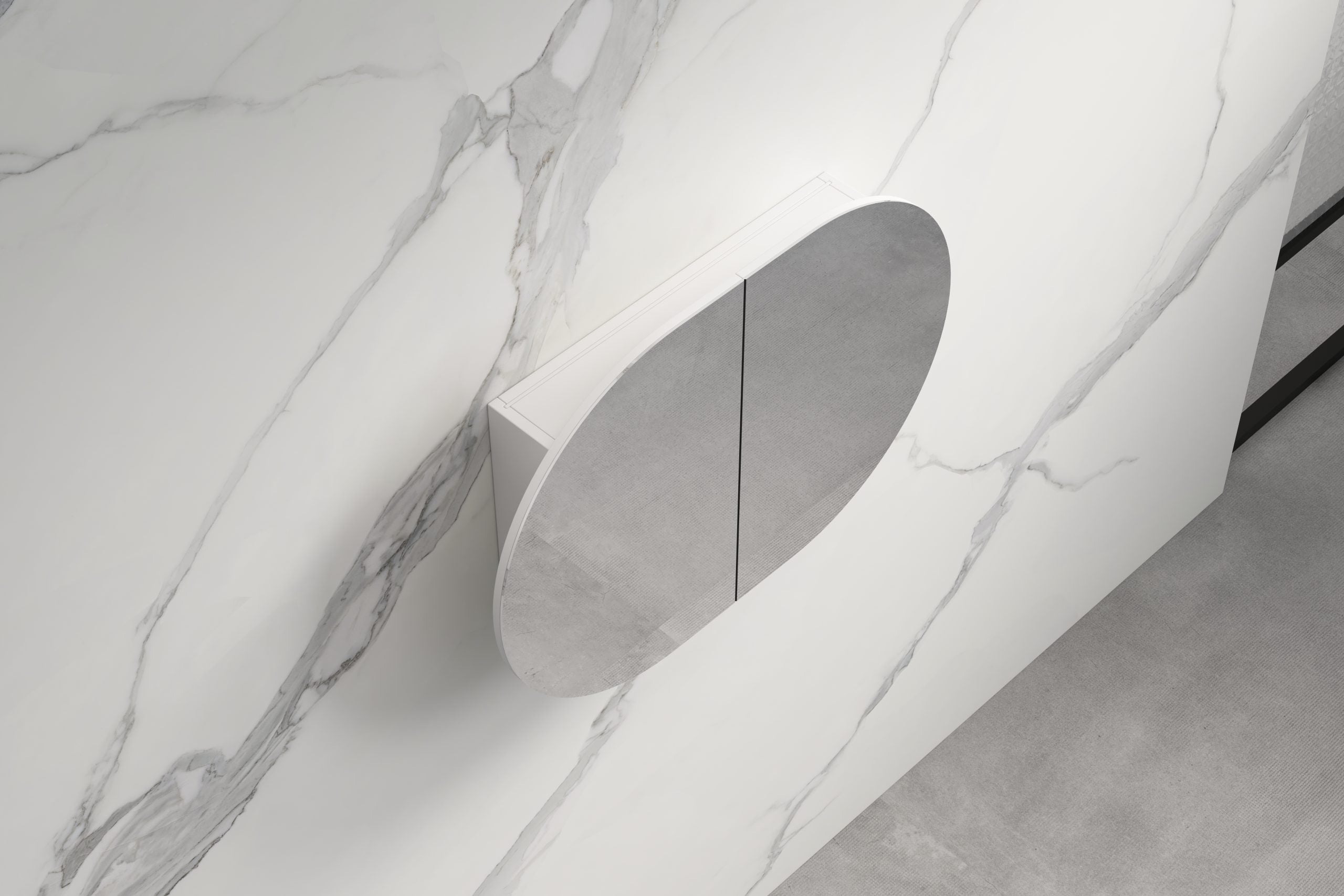 Ovia 900mm Rosy Horizontal Pill Oval Shaving Cabinet Matte White