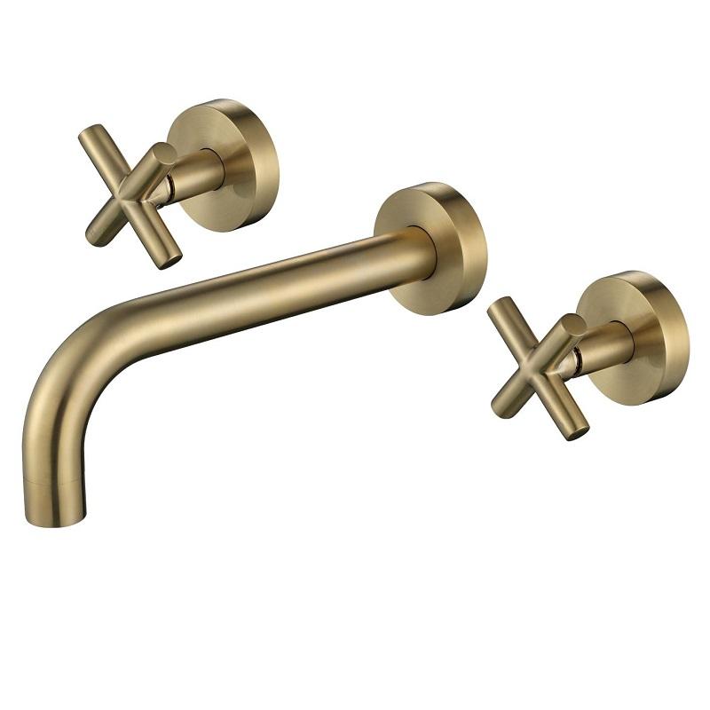 Modern National Cross Handle Ryker Bath/Wall Basin Set 1/4 Turn Brushed Bronze Gold