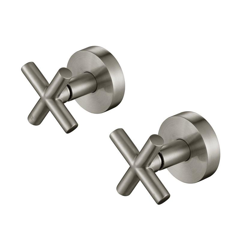 Modern National Cross Handle Ryker Wall Tap Set 1/4 Turn Warm Brushed Nickel