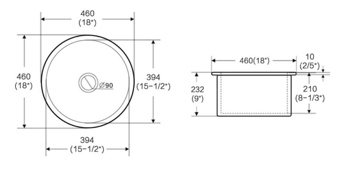 Ovia 460mm Round Undermount Fine Fireclay Butler Sink Single Bowl Farmhouse Kitchen Sink