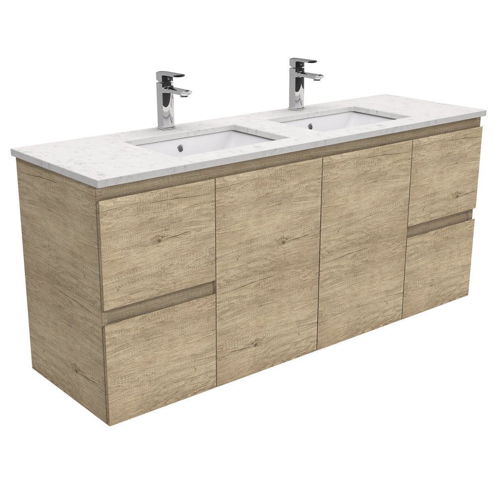 Sarah Bianco Marble Undermount Double Bowl 1500 Edge Scandi Oak Wall-Hung Vanity