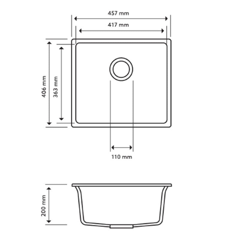 457x406mm Metallic Black Granite Kitchen Sink Single Bowl Multi-Mount Installation