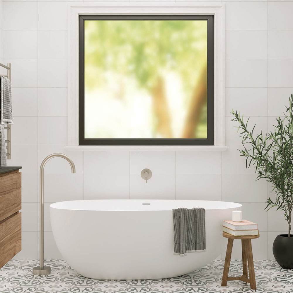 Fienza Kaya Gooseneck Floor Mounted Bath Outlet, Brushed Nickel