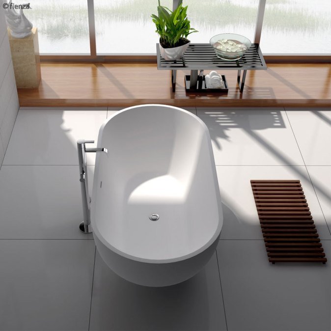 Fienza Nero 1550 Matte White Stone Free Standing Bath Tub