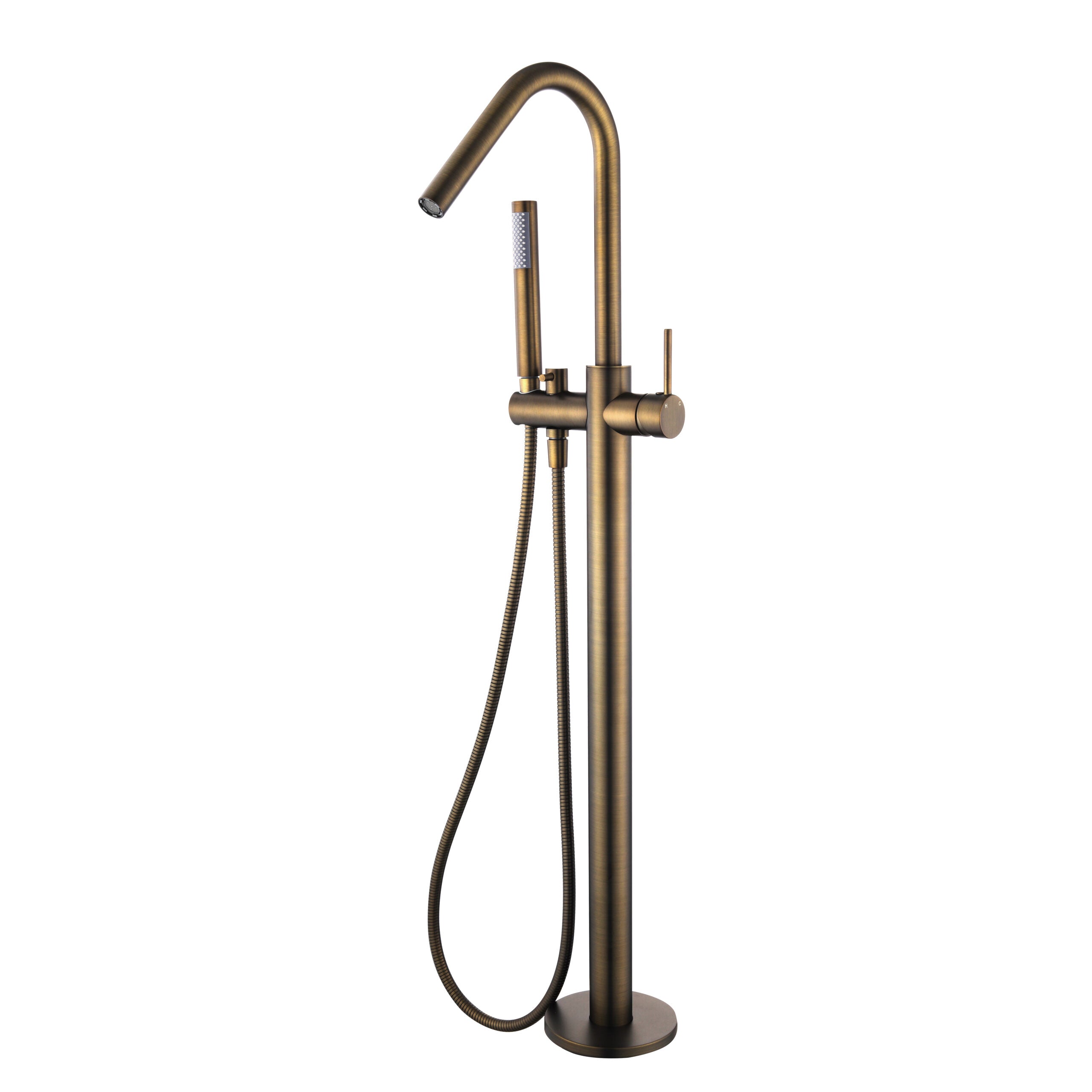 Star Mini Free Standing Bath Mixer with Hand Shower Antique Brass