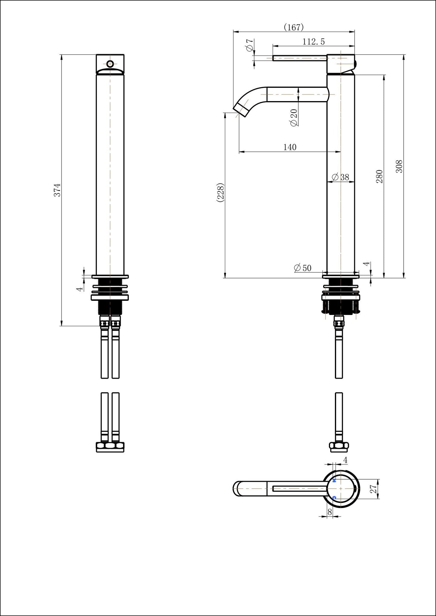 Star Mini Tall Basin Mixer Curved Spout Antique Brass