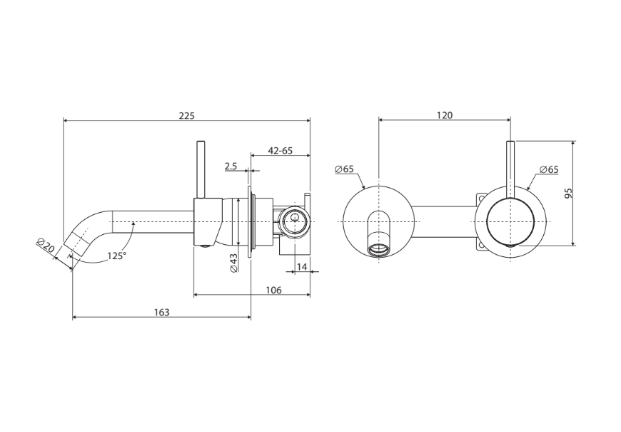 Kaya Up Wall Basin/Bath Mixer Set, Gun Metal, Round Plates, 160mm Outlet