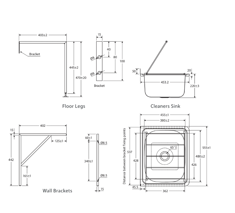 Cleaners Sink with Floor Legs Kit
