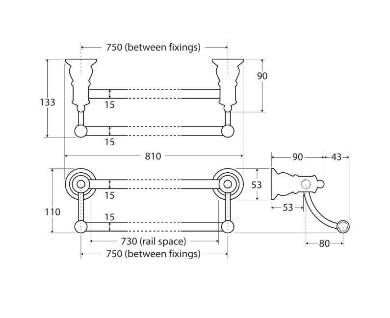 Lillian Double Towel Rail, Urban Brass
