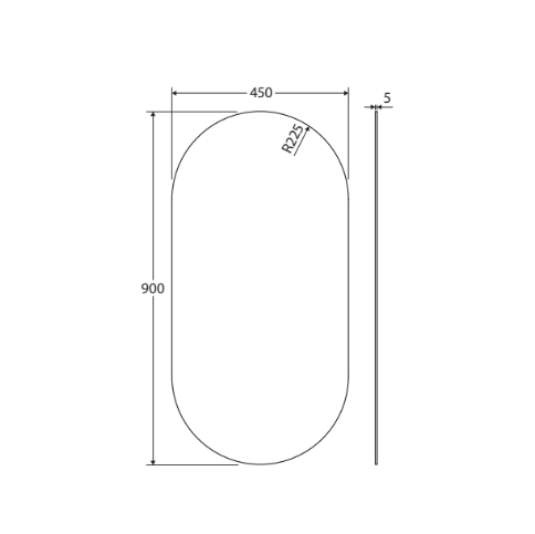 450 x 900mm Pill Oval Shaped Mirror Pencil Edge Copper Free
