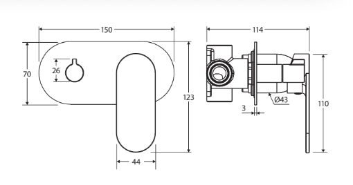 Fienza Empire Slim Wall Diverter Mixer, Large Oval Plate, Horizontal Brushed Nickel