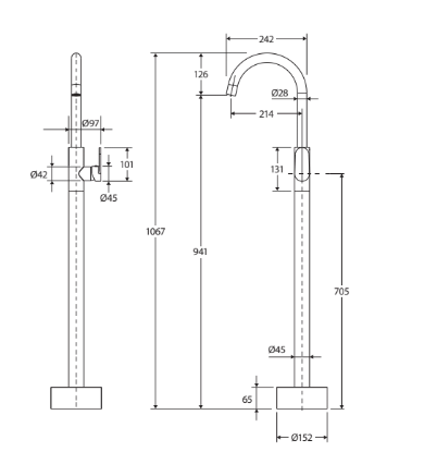 Fienza Empire Slim Floor Mounted Bath Mixer Urban Brass