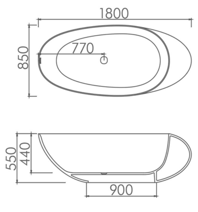 Ovia Ellipse Freestanding Solid Surface Cast Stone Bath Matte White