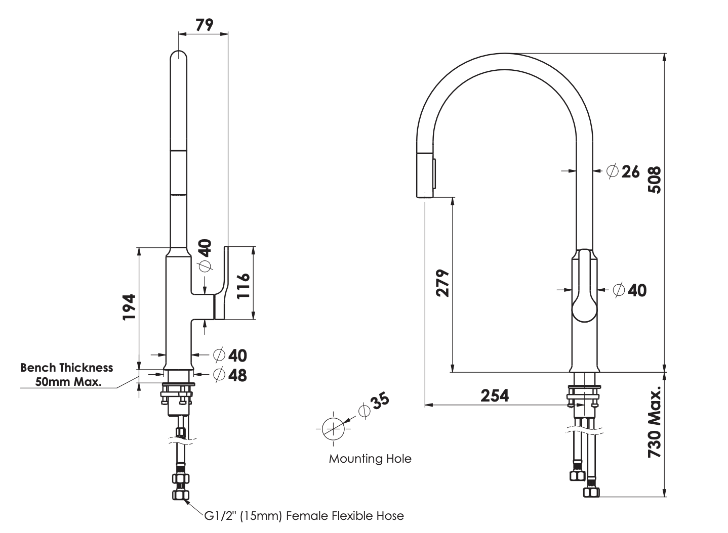 Greens Craft Pulldown Kitchen Mixer with Chef's Spout Brushed Nickel