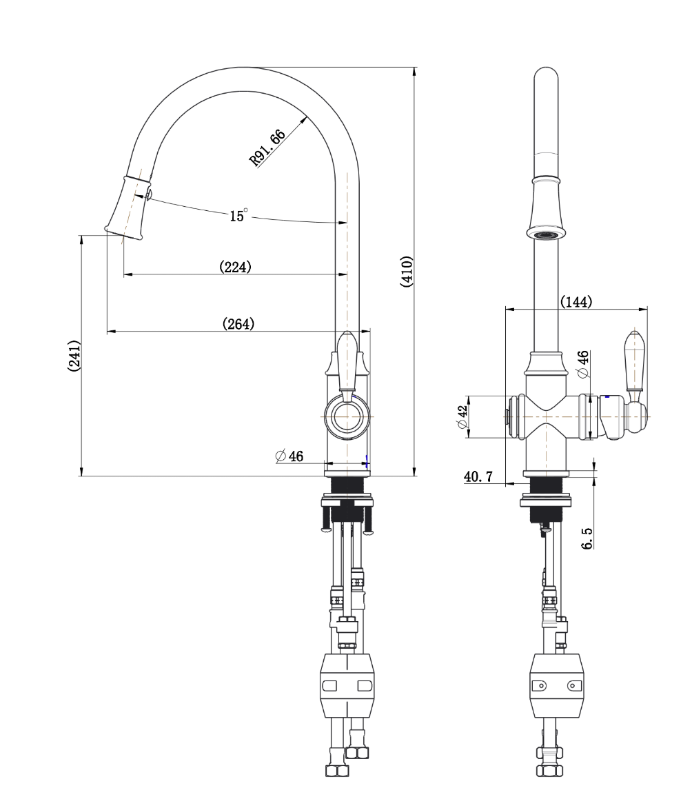 Modern National Bordeaux Traditional Chrome Pull Out Kitchen Sink Mixer