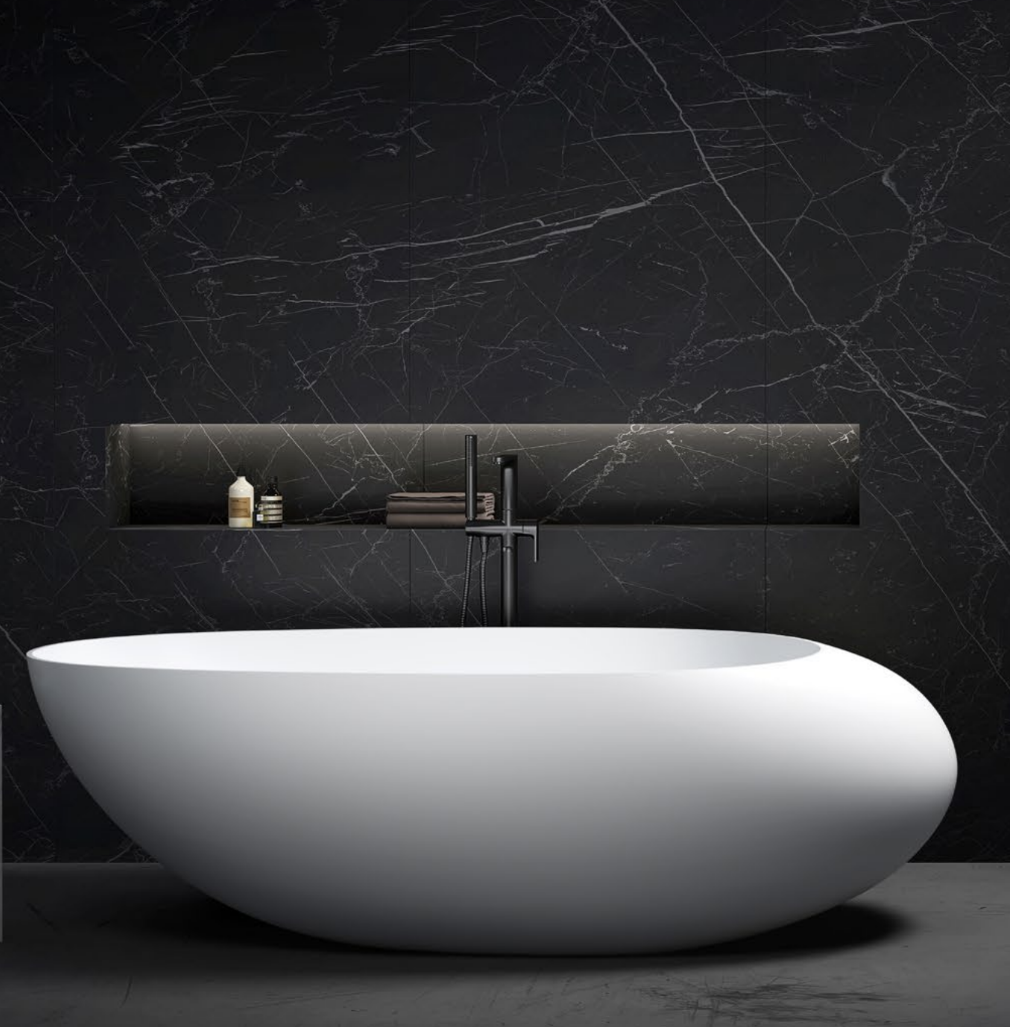 Ovia Ellipse Freestanding Solid Surface Cast Stone Bath Matte White