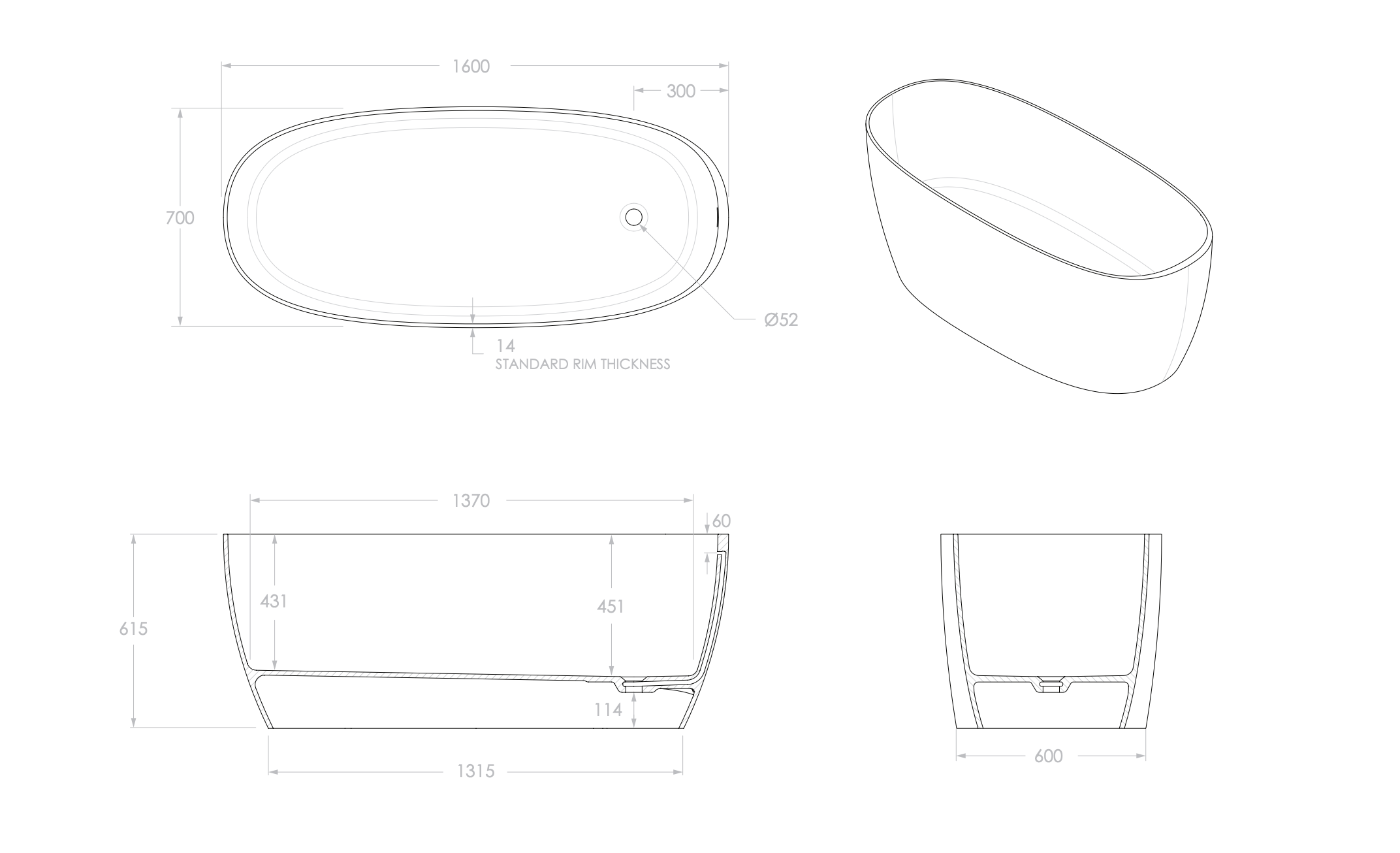 ADP Submerge 1600 Freestanding Bath