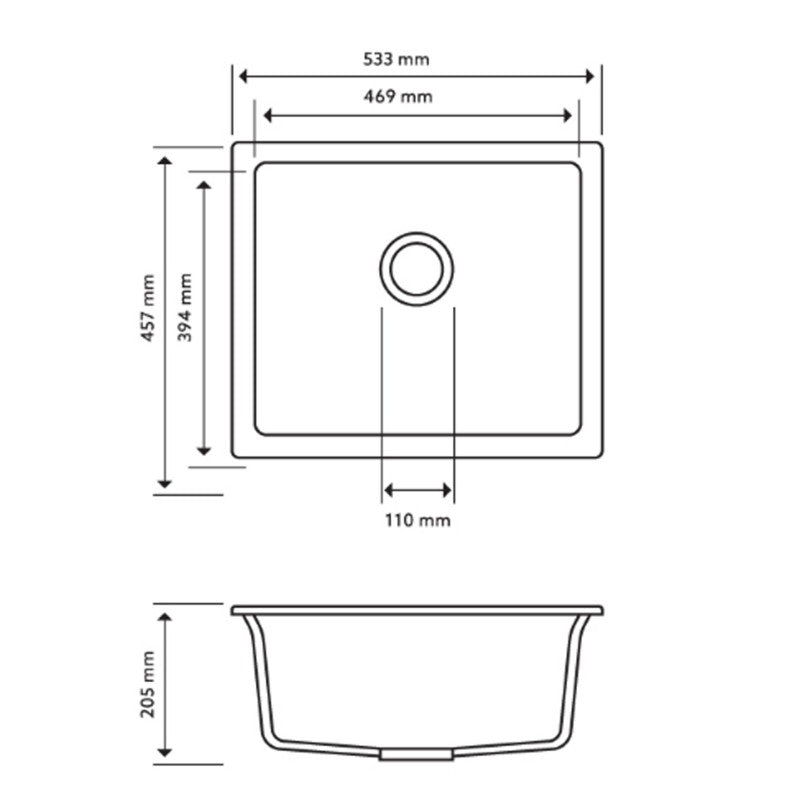 533x457mm White Granite Kitchen Sink Single Bowl Multi-Mount