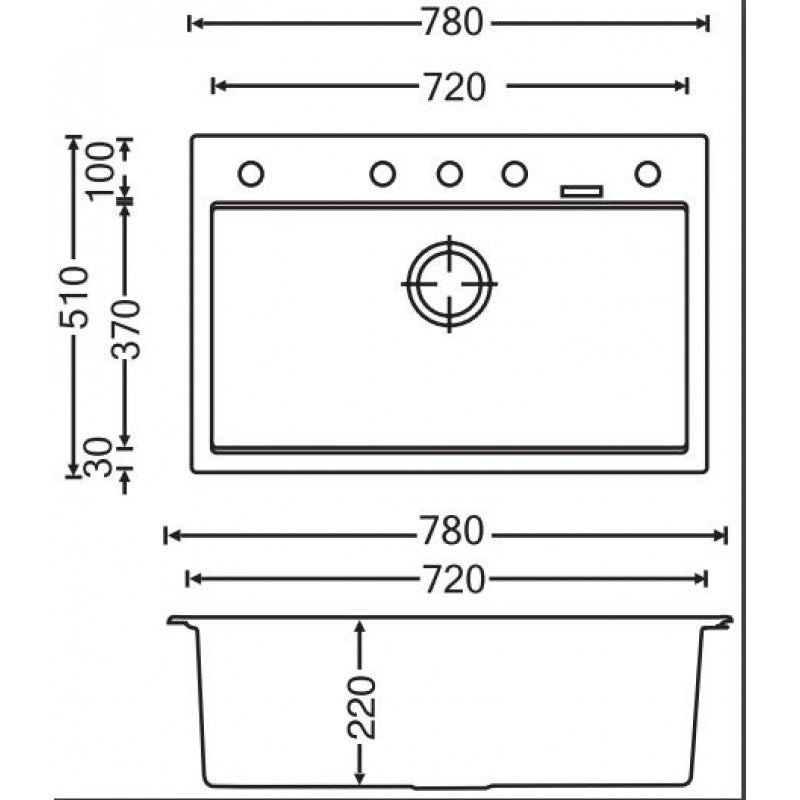 780x510mm White Granite Kitchen Sink Single Bowl Top/Undermount