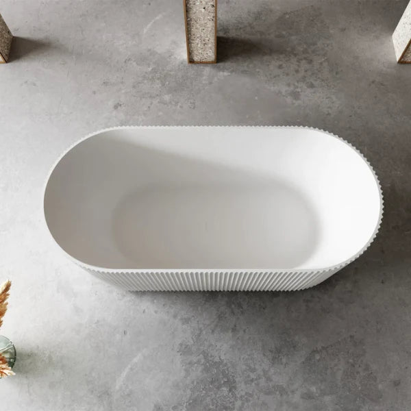 Ovia 1700mm V-Groove Fluted Round Freestanding Bath Matte White
