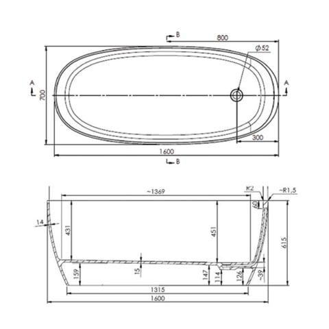 ADP Submerge 1600 x 700 x 615mm Freestanding Bath