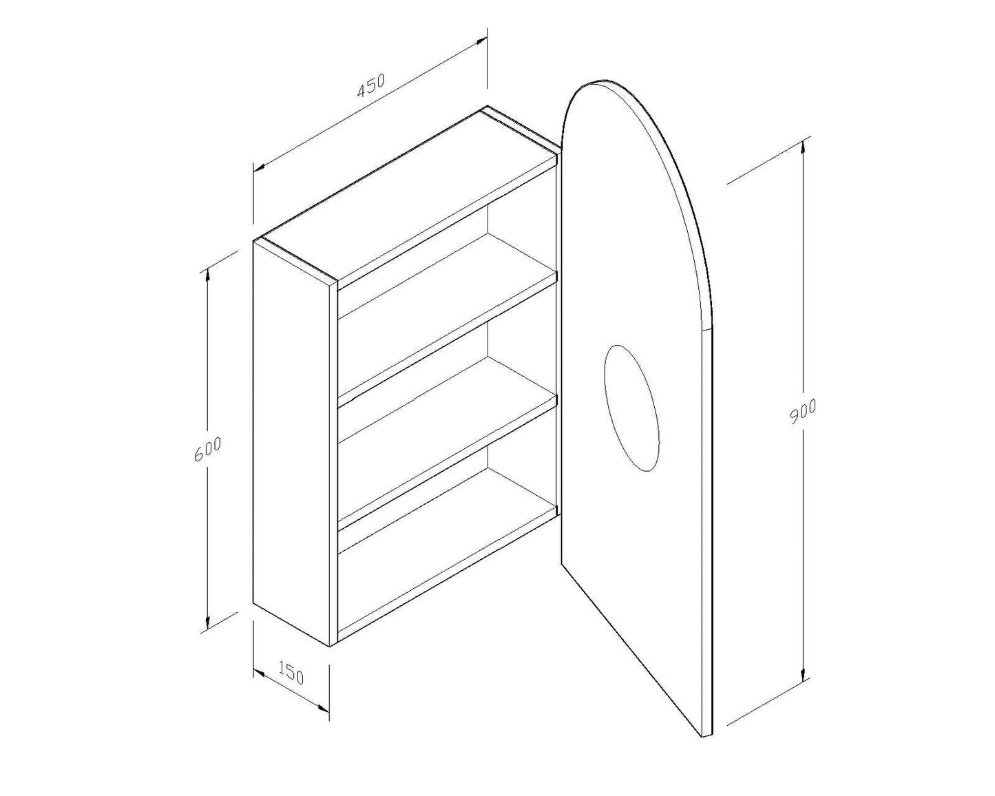 Ovia 900x450mm Arch Shaving Cabinet Matte White