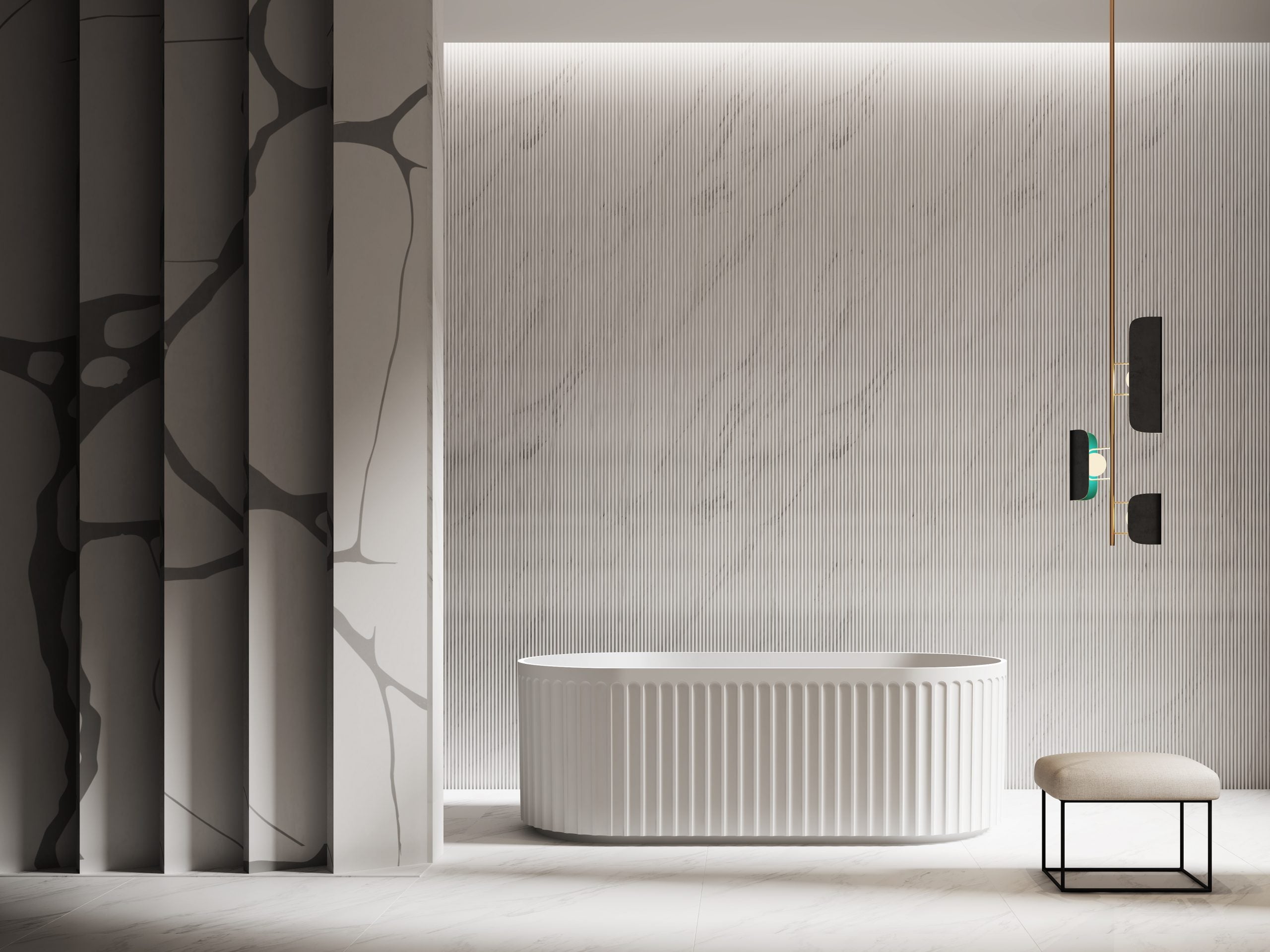 1500mm Artemis V Groove Fluted Free Standing Matte White Bath Tub