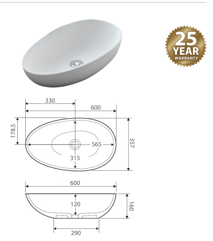 Fienza Bahama MKII Solid Surface Basin Matte White