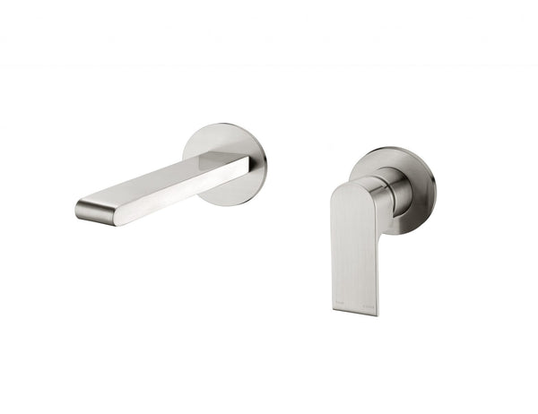 Nero Bianca Wall Basin Mixer Separate Back Plate Brushed Nickel