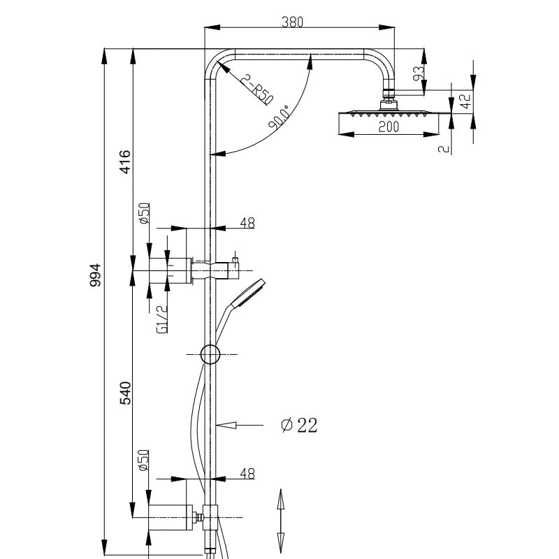 Ovia Milan Chrome 2 in 1 Round Shower Station Single Hose