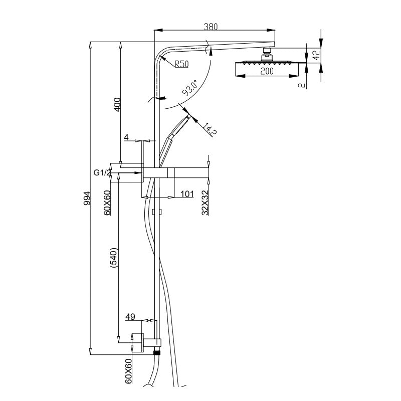 Ovia Black 2 in 1 Square Shower Station Single Hose