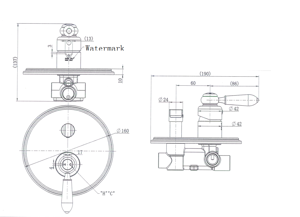Modern National Bordeaux Shower Diverter Mixer Chrome