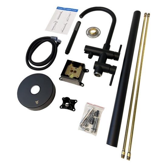 Aquaperla Round Black Freestanding Bath Mixer With Handheld Shower